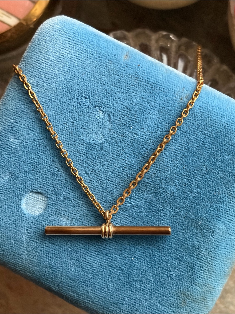 Antique Gold Filled or Gold Shell T Bar Necklace